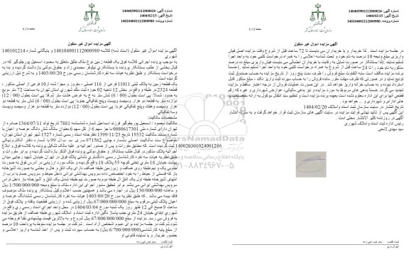 مزایده شش دانگ یک قطعه زمین به پلاک ثبتی 11011 فرعی از 116 اصلی به مساحت 72 مترمربع