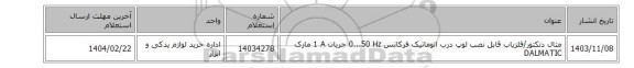 استعلام، متال دتکتور/آشکارساز فلز ‎قابل نصب‏ ‎لوپ درب اتوماتیک‏ فرکانس ‎0...50 Hz‏ جریان ‎1 A‏ مارک DALMATIC‎
