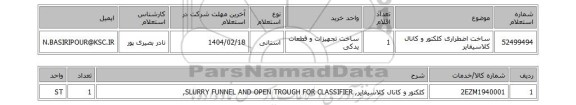 استعلام ساخت اضطراری کلکتور و کانال کلاسیفایر