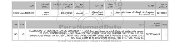 استعلام سنسور لرزش کولینگ تاور بهمراه کابل و پیچ نصب(آرشیو دارد)