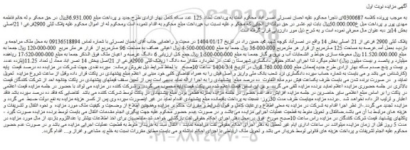 مزایده ملک پلاک ثبتی 2900 فرعی از 21 اصلی