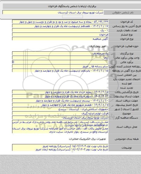 مناقصه, قرائت لوازم اندازه گیری
