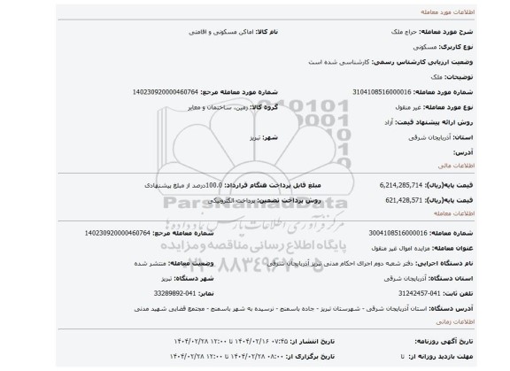 مزایده، ملک