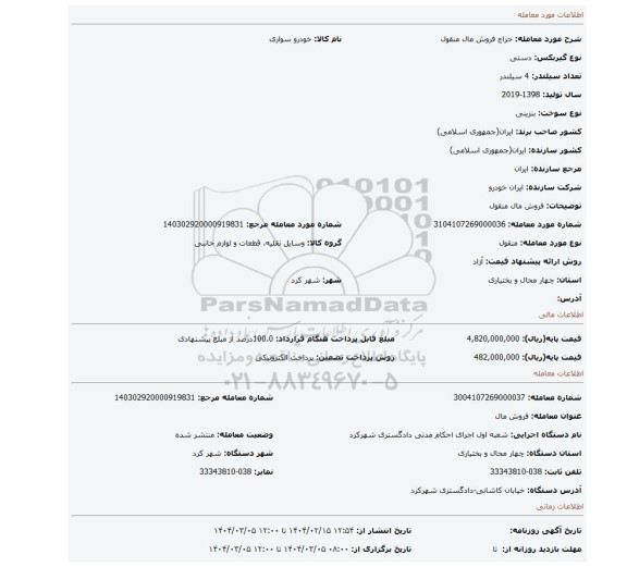 مزایده، فروش مال منقول