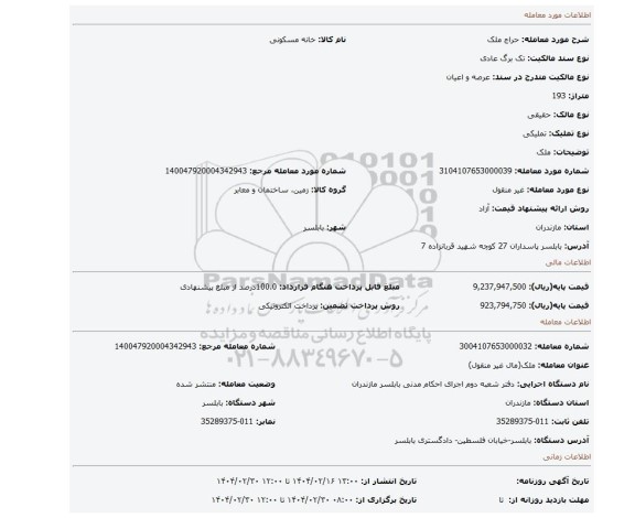 مزایده، ملک