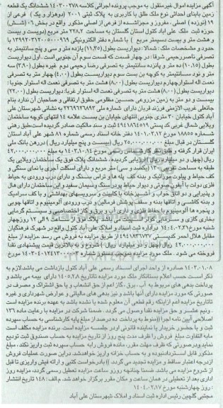 مزایده ششدانگ یک قطعه زمین با پلاک ثبتی 2001 فرعی از 19 اصلی