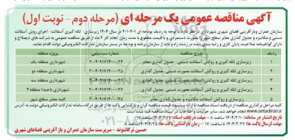 مناقصه زیرسازی لکه گیری و روکش آسفالت دستی...مرحله دوم نوبت اول
