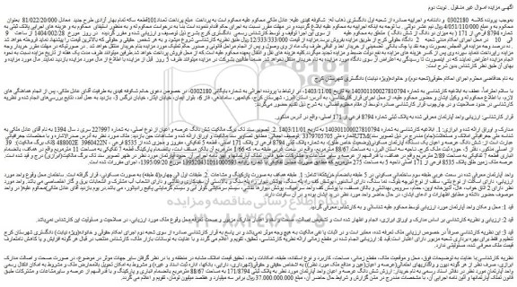 مزایده شش دانگ عرصه و اعیان واحد آپارتمان