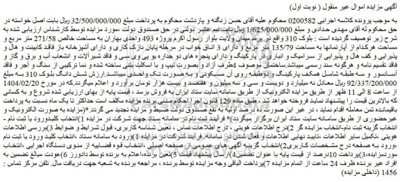 مزایده شش دانگ بلوک 310 