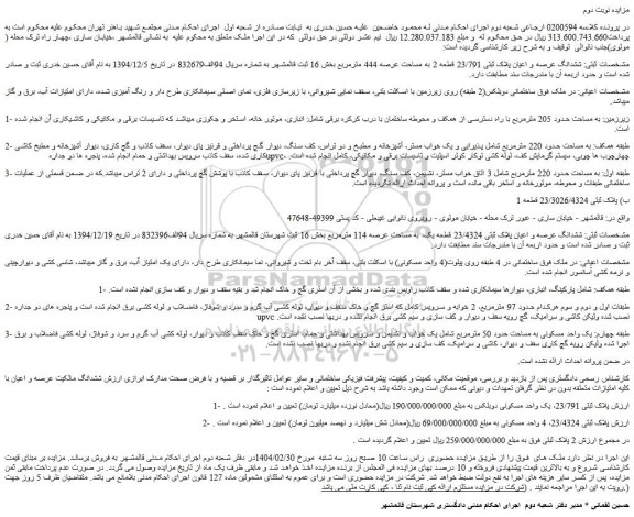 مزایده ششدانگ عرصه و اعیان پلاک ثبتی 23/791 قطعه 2 به مساحت عرصه 444 مترمربع