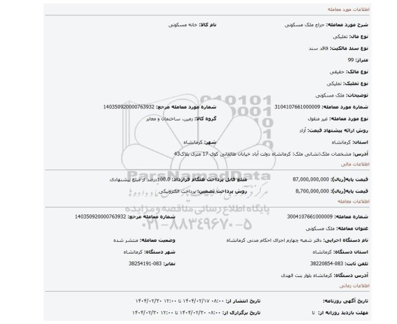 مزایده، ملک مسکونی