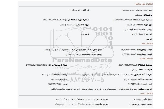 مزایده، غیرمنقول