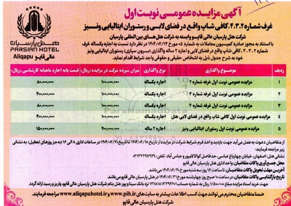مزایده اجاره یکساله غرفه شماره 2، 3، 4،کافی شاپ ...