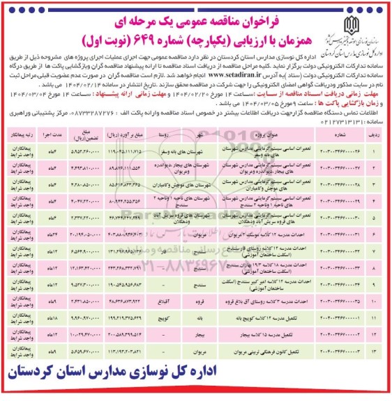 مناقصه تعمیرات اساسی سیستم گرمایشی مدارس ...