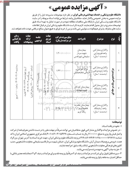 مزایده واگذاری مشارکتی واحد فیزیوتراپی ...