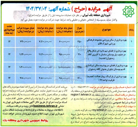 مزایده بهره برداری از سالن ورزشی مجموعه فرهنگی ورزشی...