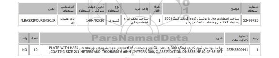 استعلام ساخت اضطراری ورق با پوشش کروم کارباید اینتگرا 300 به ابعاد 2X1 متر و ضخامت 6+6 میلیمتر
