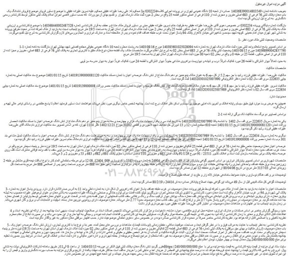 مزایده فروش ششدانگ یک باب مغازه پلاک ثبتی 76 فرعی از 683 اصلی مفروز و مجزی شده از 110 فرعی از اصلی