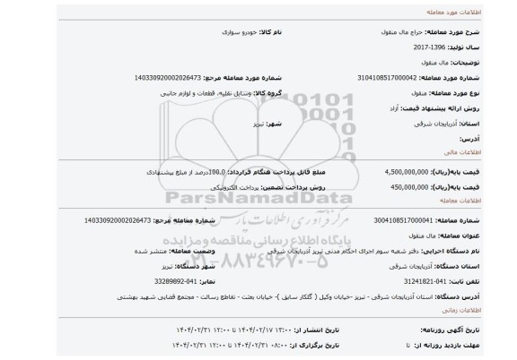 مزایده، مال منقول