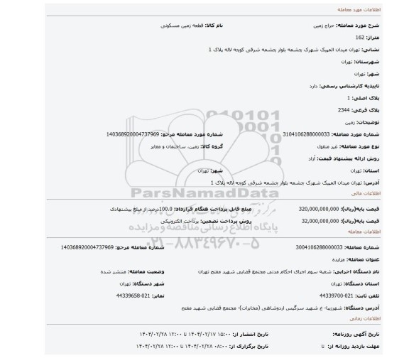 مزایده، زمین