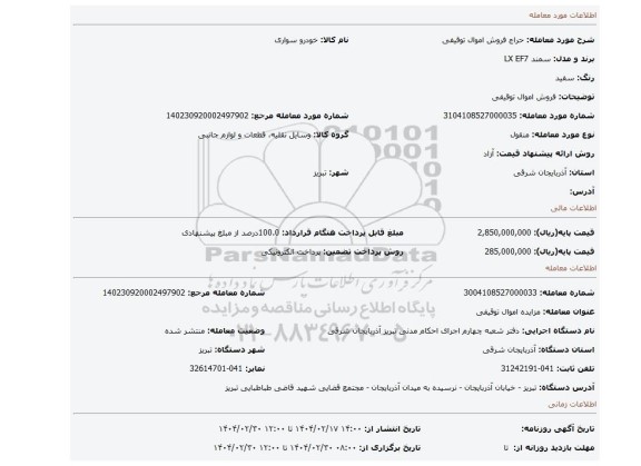 مزایده، فروش اموال توقیفی