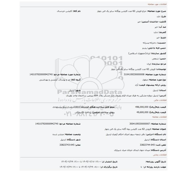 مزایده، فروش 62 عدد کاپشن بچگانه سایز یک الی چهار