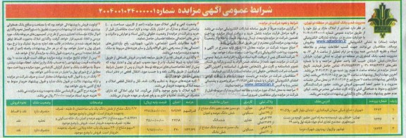 مزایده فروش تعدادی از املاک مازاد بر نیاز