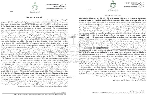 مزایده دودانگ مشاع از ششدانگ یک قطعه آپارتمان