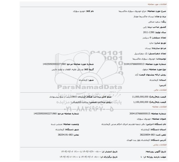 مزایده، خودروی سواری ماکسیما