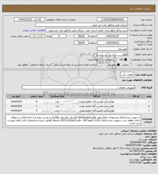 استعلام قطعات کرن