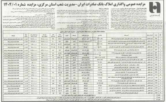 مزایده عمومی واگذاری املاک بانک