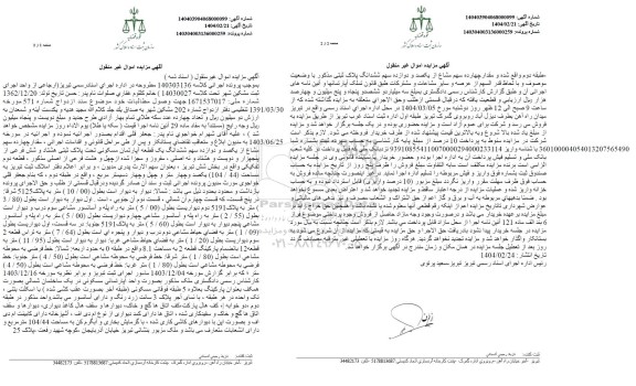 مزایده ششدانگ یک قطعه آپارتمان مسکونی و...