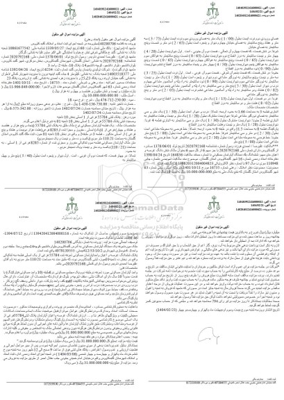مزایده یک قطعه آپارتمان مسکونی به مساحت 110.21 مترمربع