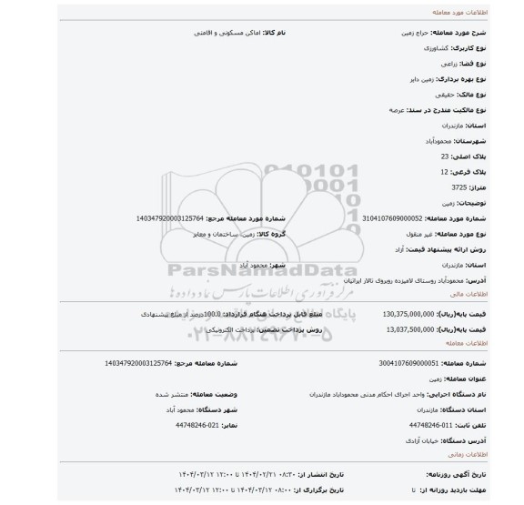 مزایده، زمین