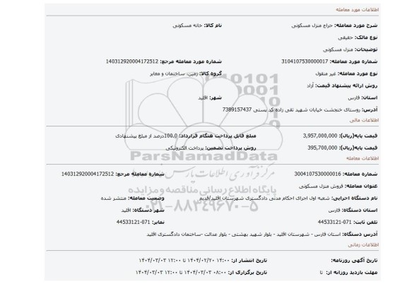 مزایده، منزل مسکونی