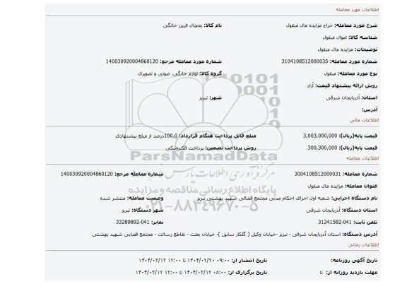 مزایده، مزایده مال منقول