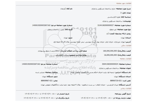 مزایده، ساختمان مسکونی و تجاری