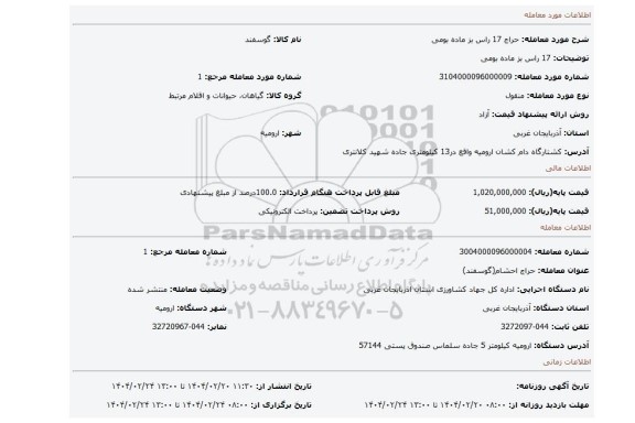 مزایده، 17 راس بز ماده بومی