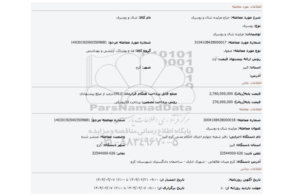 مزایده، مزایده شال و روسری