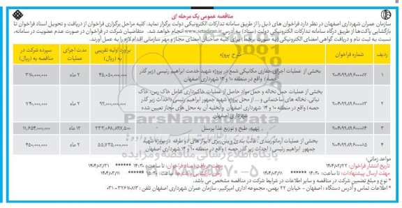 مناقصه عمومی بخشی از عملیات اجرای حفاری مکانیکی شمع... 