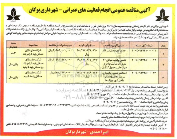 مناقصه احداث کمربندی امیرآباد...