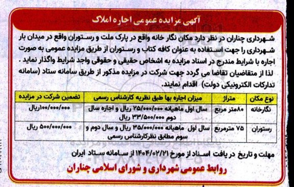 مزایده اجاره املاک