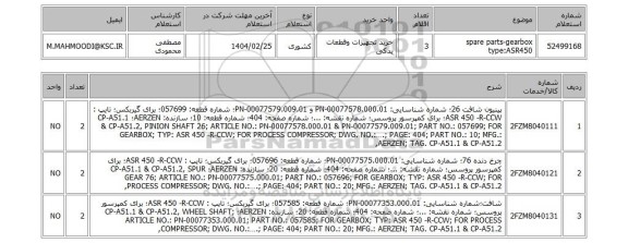 استعلام spare parts-gearbox type:ASR450