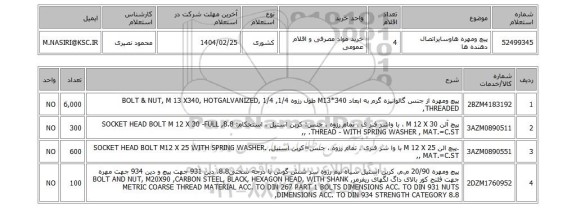 استعلام پیچ ومهره هاوسایراتصال دهنده ها
