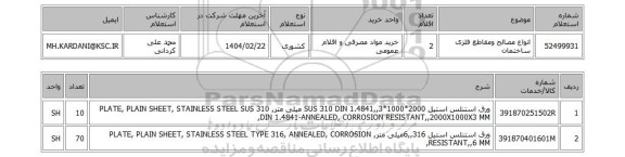 استعلام انواع مصالح ومقاطع فلزی ساختمان
