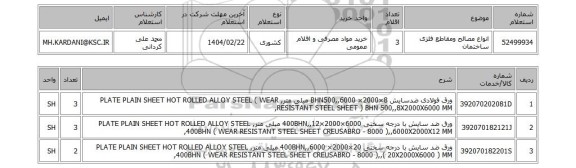 استعلام انواع مصالح ومقاطع فلزی ساختمان