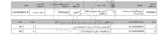 استعلام تعمیرونگهداری ساختمان وتاسیسات