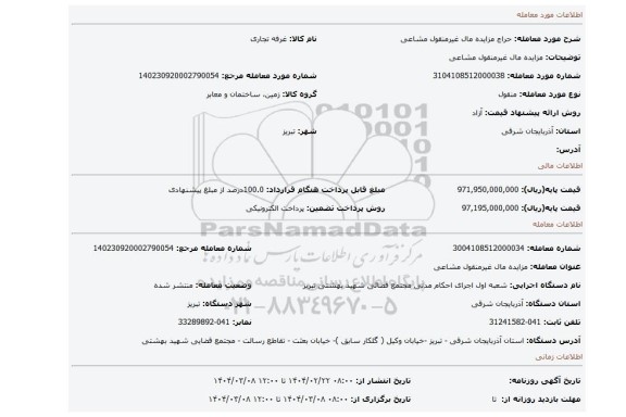 مزایده، مزایده مال غیرمنقول مشاعی