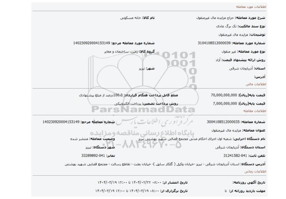 مزایده، مزایده مال غیرمنقول