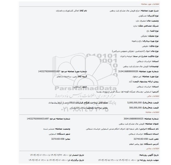 مزایده، فروش مال مشاع  بابت بدهی